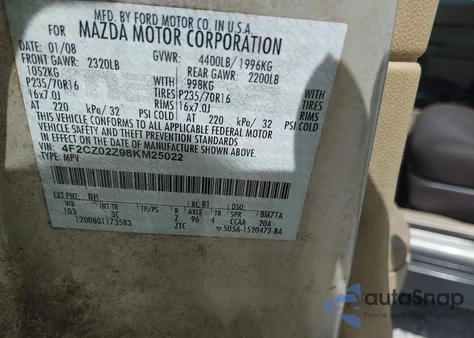 2008 Mazda Tribute I Sport z USA, uszkodzony, nr VIN 4F2CZ02Z98KM25022